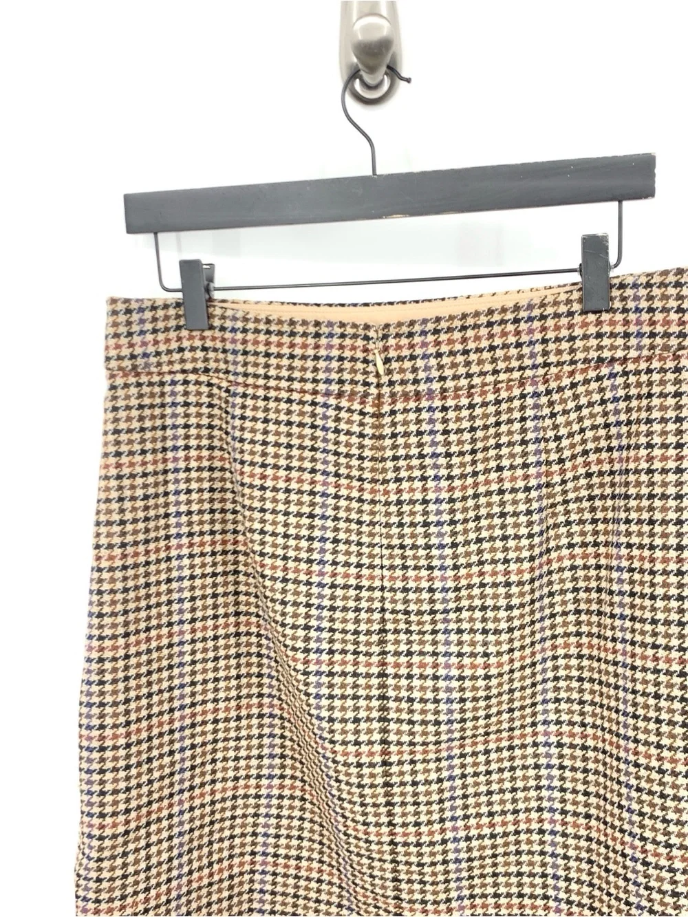J Crew Women Size 12 Large Skirt Brown Black Houndstooth Mini Wool Blend Lined